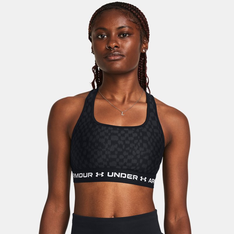 Under Armour Women's Armour® Mid Crossback Printed Sports Bra Black / Anthracite / White M